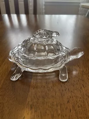 Lead Crystal Mom Baby Turtle Tortoise Clear Trinket Box Lid Feng Shui Good Luck • $29