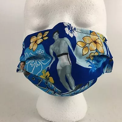 Face Mask Elvis Blue Hawaii 100% Cotton Double Layer One Piece Nose Clip Pleated • $11.99