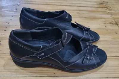 Womens Durea Orthopedic Black Leather Shoes Sandals Size UK9 / US11.5 H • $56