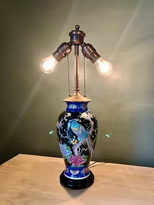 20” Chinese Vintage Lamp Vase Oriental Vase Wildflowers Birds Of Paradise Dual • $45