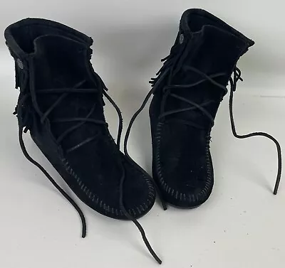 Minnetonka 629 Double Fringe Tramper Boots Black Woman’s US Size 5 • $21.25