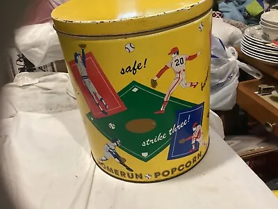 Vintage Rare Large Homerun Popcorn Baseball Tin • $14.41