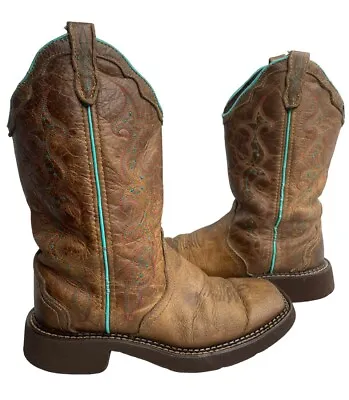 Justin Gypsy L2900 Brown Turquoise Leather Western Cowboy Boots Women's 6.5 B • $42.99