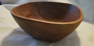 Vintage MCM Teak Wooden Salad Bowl Handcrafted Hand Turned Waved Lip • $49.75