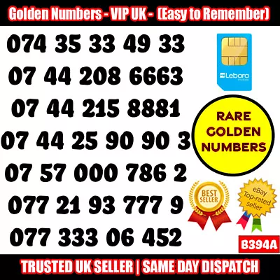 £36.95 • Buy Golden Number VIP UK SIM - Easy To Remember & Memorise Numbers LOT - B394A