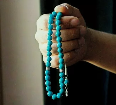REAL Turquoise GemStone Islamic Prayer 33 Beads Tasbih Misbaha Rosary Tasbeeh 8m • $24.99