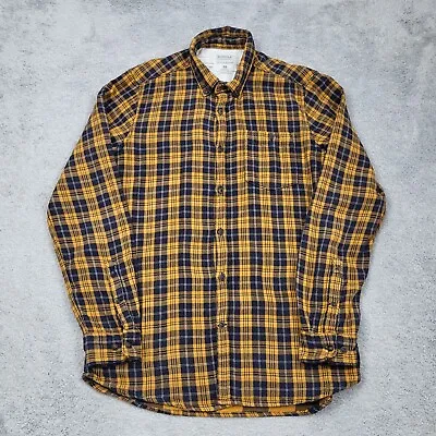 Barbour Steve McQueen Shirt Mens Medium Blue Yellow Plaid Cotton Flannel • $37.88