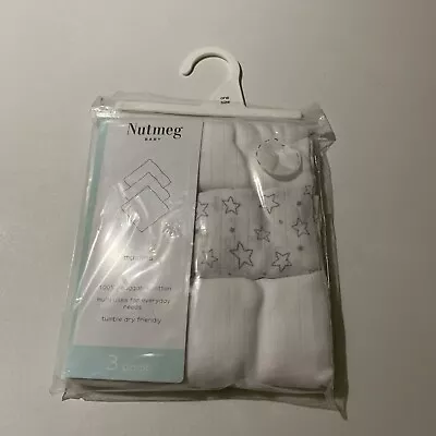 New Nutmeg Baby 3 Pack White 100% Cotton Muslin Squares • $10.10