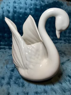 Vintage Ceramic White Swan Planter Vase Sculpture Figure 7  Tall • $24