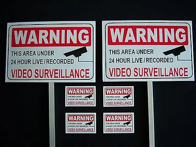 2 Video Surveillance Signs + 4 Decals  - 2 Stakes ..#ps-419 • $26.95