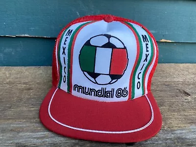 Vintage 86 Mundial Mexico Flag Red Mesh Snapback Hat Soccer Cap Futbol • $20