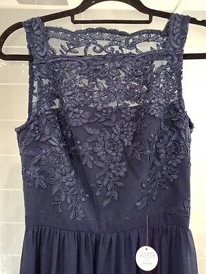 Dress Maxi/Bridesmaid/Prom CHI CHI London Navy/Lacey Size 6 New Stunning • £24.99