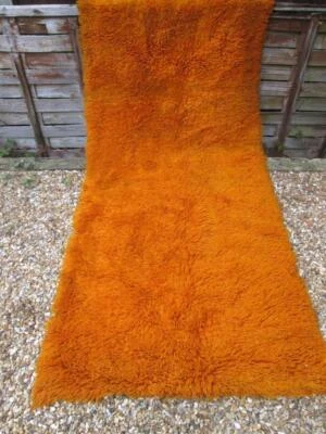 £25 • Buy Vintage 1970s WOVEN WOOL KILIM RUG THROW Long Pile 196x82cm Strong Orange