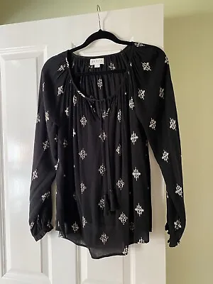 Velvet By Graham And Spencer Black Printed Top With Sequin Detail Size M • £15