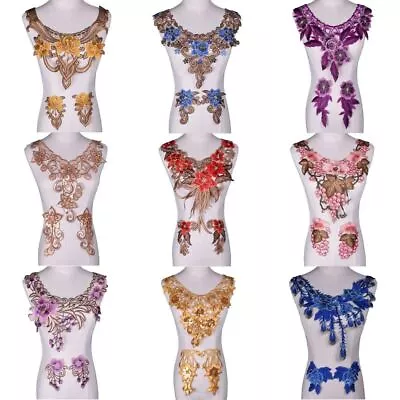 3Pcs Flower Lace Fabric Neckline Collar Applique Sewing Trim Women Clothes Decor • $13.52