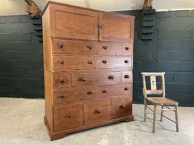 Antique Mahogany Naval Campaign Chest On Chest. Linen Press. Cupboard. Bureau. • £1495