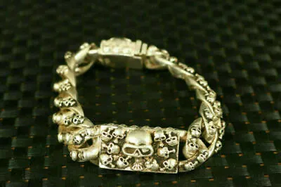 Old Tibet Miao Silver Hand Carving Skull Statue Bracelet Noble Gift • $0.99