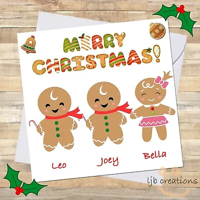 Christmas Cards Personalised GINGERBREAD FAMILY Children Grandchildren XMAS 🎄 • £3.65