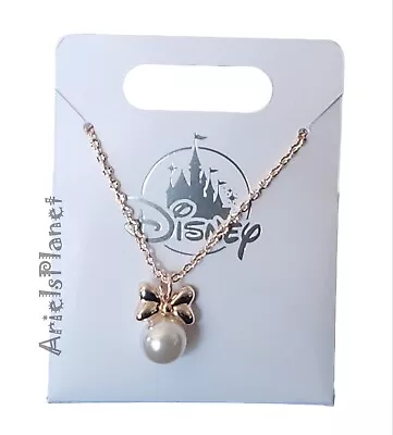 Disney Parks Jewelry Collection Minnie Mouse Gold Tone Bow & Pearl Necklace • $28.95