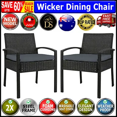 $162.32 • Buy Gardeon Outdoor Furniture Dining Chairs Wicker Garden Patio Cushion Black X2
