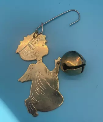 Vintage Angel Metal Christmas Angel Ornament Bell Gold Tone Rare • $10.99