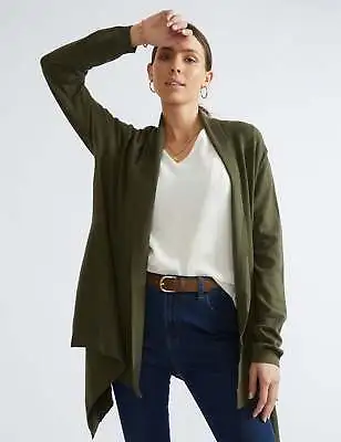 KATIES - Womens Jumper - Long Winter Cardigan Cardi Green Sweater Waterfall Rib • $27.69