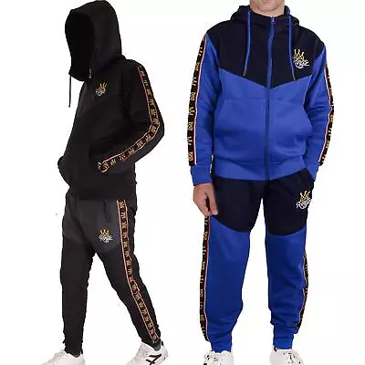 Mens Tracksuit Hooded Kings Crown Embroidered Jogging Suit Joggers Set For Adult • £24.99