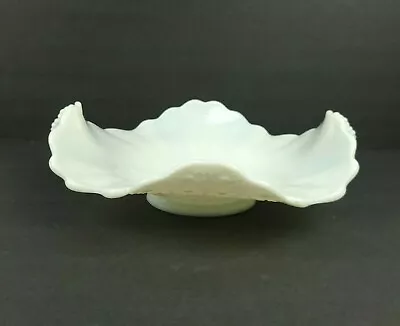 Vintage Fenton Milk Glass Daisy & Button Footed Bowl Ruffled Edge Daisy Handles • $28.97