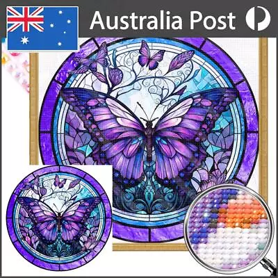 5D DIY Full Round Drill Partial AB Diamond Painting Purple Butterfly 35x35cm • $15.49