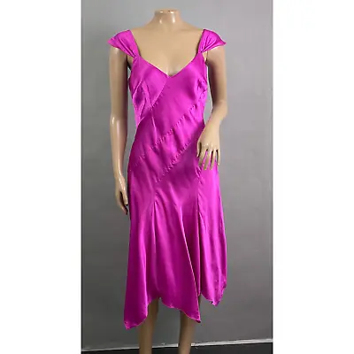 BCBG Paris Vtg 90s Dress Women 6 Magenta Pink Slip Midi Satin Cocktail Barbie • $49.99