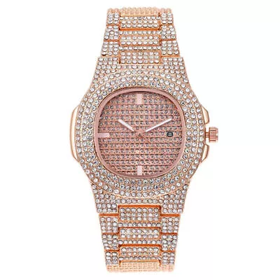 Bling Diamond Rhinestone Watches Womens Mens Fashion Steel Strap Wrist Watch • £10.69