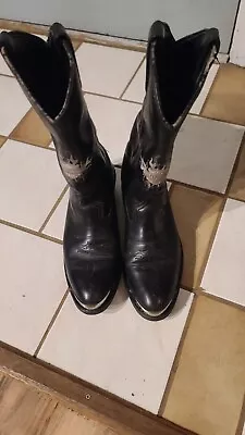 Harley Davidson Amarillo Black Chrome Metal Tip Cowboy Boots Size 10 • $45
