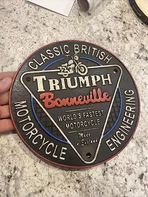 Triumph Motorcycle Sign Cast Iron Plaque Fatboy Rider Collector Patina 3+LB GIFT • $59.69