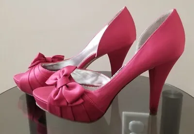 Michaelangelo Maribelle Pink Satin Bow Peep Toe 4” High Heel Shoes - 8M • $19.99