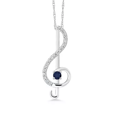 10K White Gold Sapphire And White Lab Grown Diamond Treble Clef Pendant • $229.99