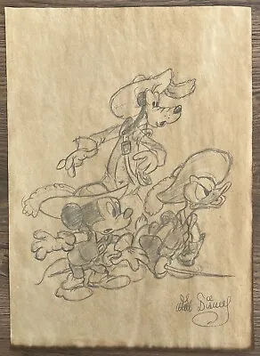 Walt Disney (Handmade) Drawing On Old Paper Signed & Stamped • £97.05