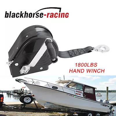 1800 LB Hand Winch Hand Crank Strap Gear Winch ATV Boat Trailer Heavy Duty Black • $35.99