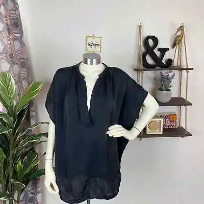 Vince Black Silk Blouse With Leather Trim • $119