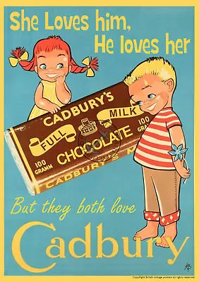 Vintage Poster Cadburys Chocolate Advert 1960s Retro Turquoise ART Print A3 A4  • £5.99