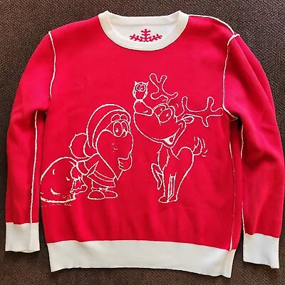 Santa Reindeer Cartoon XL Reversible Christmas Sweater Pullover 100% Cotton • $19.95