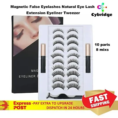 $12.99 • Buy 10 Pairs Magnetic False Eyelashes Natural Eye Lash Extension Eyeliner Tweezer