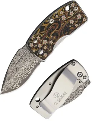 G.Sakai Money Clip Folding Knife 1.63  Damascus Steel Blade Stainless Handle • $80.19