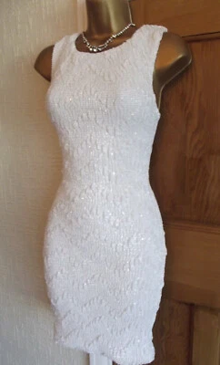 £27 • Buy Gorgeous ❤️Jane Norman White Sequin Mini Wiggle Evening Party Dress Size 8 10