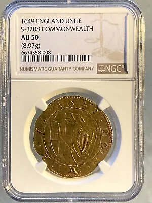 1649 Gold Unite Oliver Cromwell Commonwealth Of England. Slabbed NGC AU50 • £7950