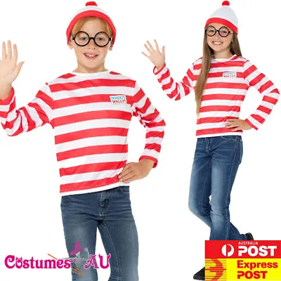 Licensed Child Where's Wally Waldo Costume Girls Boys Wheres Book Week T-Shirt • $28.49