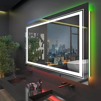 Adjustable XXL LED Illuminated Bathroom Mirror Anti-fog Wall Mirror W/RGB Touch • $229.91