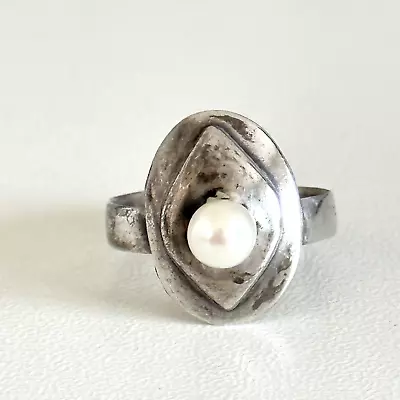 Vintage 925 Sterling Silver Pearl Patina Band Pinky Ring Size 3 • $29.99