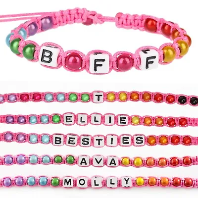 Personalised Girls Friendship Bracelet Pink Name Letter Message Alphabet Bead • £4.25