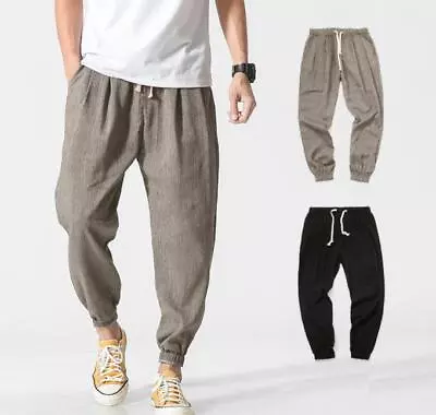 New Men's Casual Pants Spring/ Fall Elastic Waistline Cotton Linen Trousers Gift • $22.61