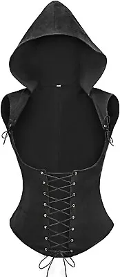 Women’s Steampunk Underbust Corset Vest With Hood Lace Up Sleeveless Pirate Top • $42.83